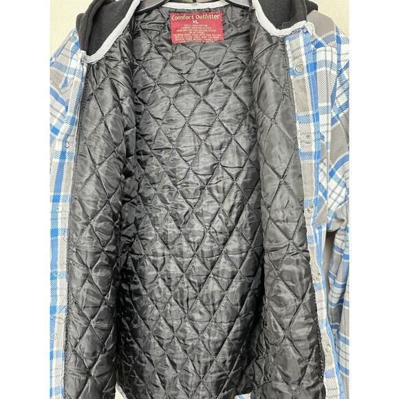 Comfort Outfitter Quilted Flannel Jacket Adult XL Blue Gray Plaid Pearl Snap - Picture 8 of 14